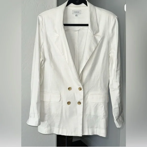 Evereve Alexa Doubke Breasted Women's White Linen Blazer Size Large - Picture 2 of 8
